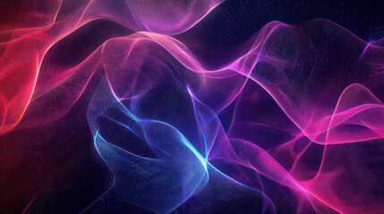 Fototapeta premium Futuristic flowing lines of pink and blue, forming dynamic wave pattern in abstract digital design. Colorful mesh waveforms