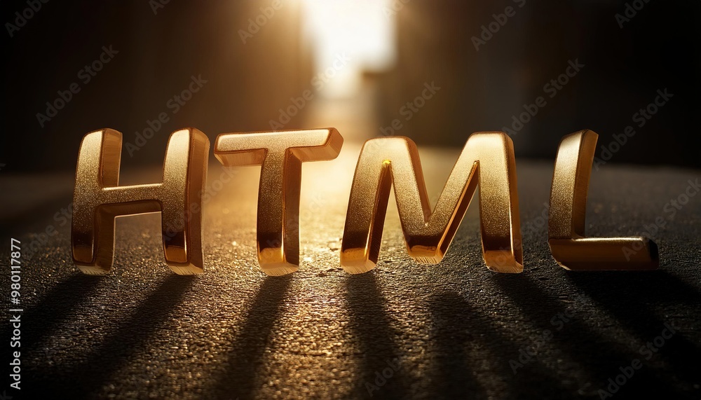 Poster golden 3d text representation of html