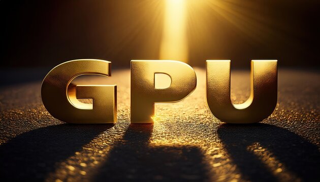 Golden GPU Text Against Sunset Background