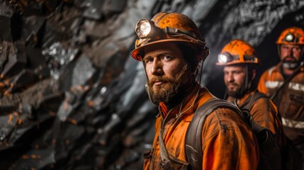 group of miners watching the camera in a mine