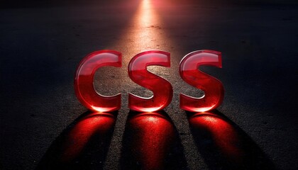 CSS Logo in Glossy Red Letters on Dark Background