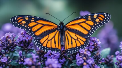 Naklejka premium Monarch Butterfly on Purple Flowers