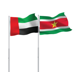 UAE,Suriname flags together on pole