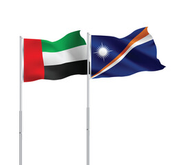 UAE,Marshall Islands flags together on pole