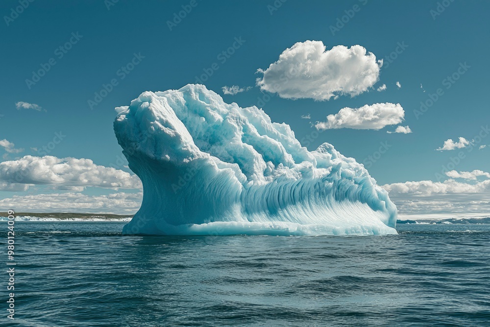 Wall mural A Large Iceberg Floats in Calm Water Under a Partly Cloudy Sky