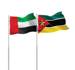 UAE,Mozambique flags together on pole