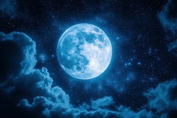 Full Moon and Stars in a Night Sky with Clouds