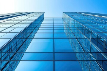 A Low-Angle View of a Modern Glass Building Reflecting the Sky