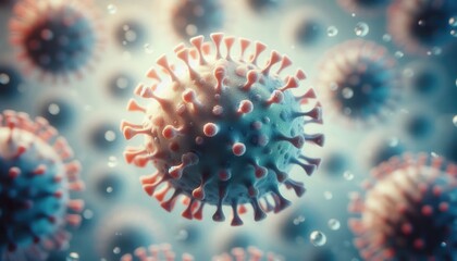 Fototapeta premium A detailed visualization of a virus, showcasing its structure and spikes, ideal for medical, educational, and scientific applications.