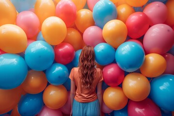 Colorful balloons create a stunning wall display, ideal for festive events and celebrations.