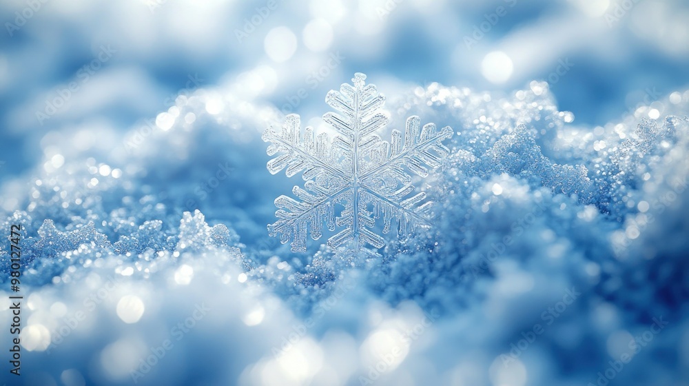 Poster close-up of a snowflake in a snowy field