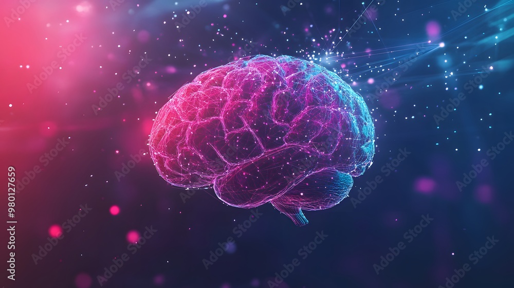 Aufkleber abstract representation of a human brain with neon lights and a network of lines