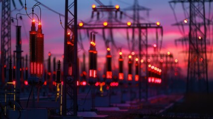 Obraz premium Industrial Electricity: Energy used to power machinery, production lines, heavy equipment, and heating and cooling systems in factories and manufacturing plants. 