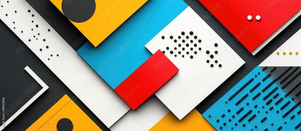 Poster abstract illustration featuring unusual modern material design with square and triangle shapes