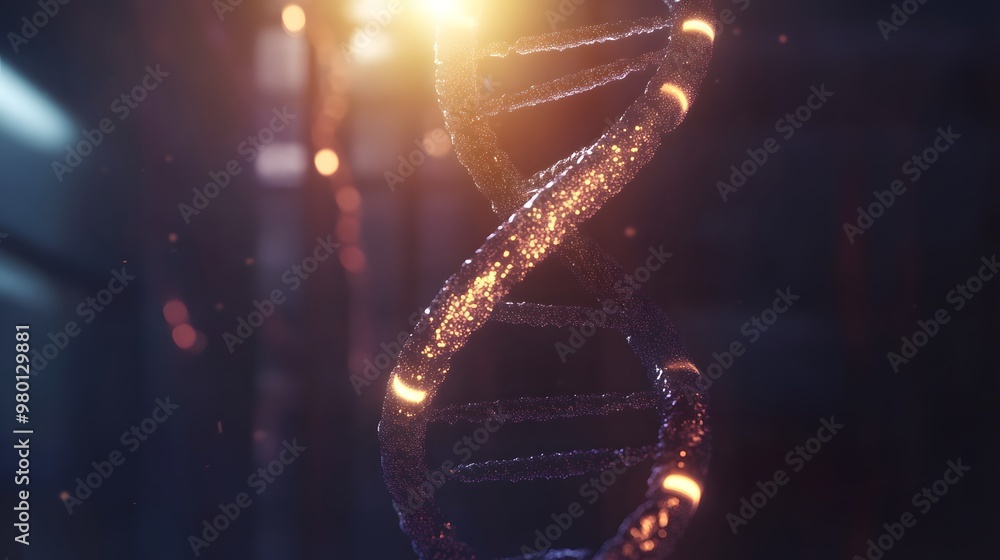 Poster glowing double helix dna structure with particles