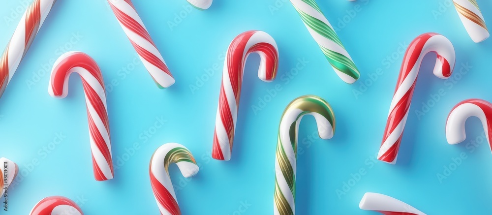 Poster christmas candy canes arranged in a flat pattern viewed from above minimalistic design with pastel c