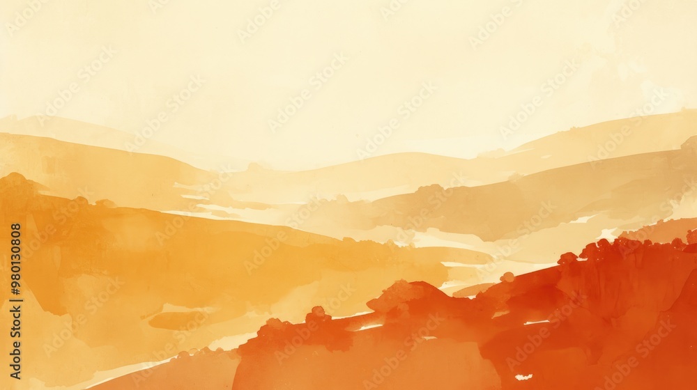 Poster abstract illustration featuring a gradient of sage red beige and yellow colors creating a soft unfoc