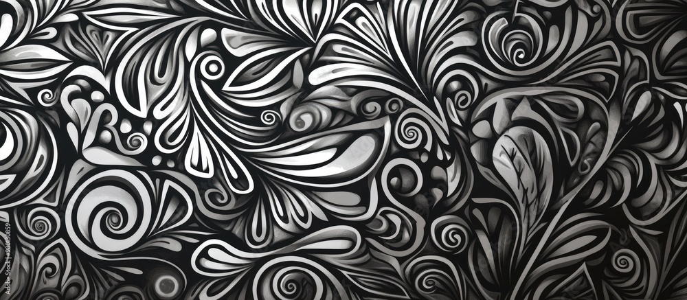 Poster dark silver and gray vector abstract doodle background featuring an elegant ethnic pattern with a gr