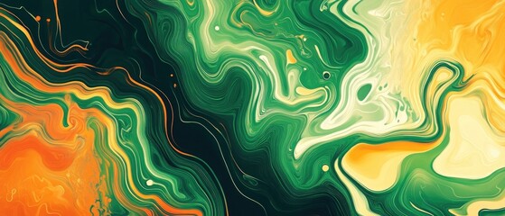 Abstract artistic design featuring vibrant green and orange tones with chaotic wavy curves Ideal for wallpaper or artistic cover templates with a grunge graffiti doodle style