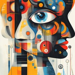 Abstract Geometric Portrait with Eye  Modern Art  Colorful  Shapes   Graphic Design
