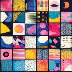 Naklejka premium Abstract Geometric Pattern Colorful Squares Design