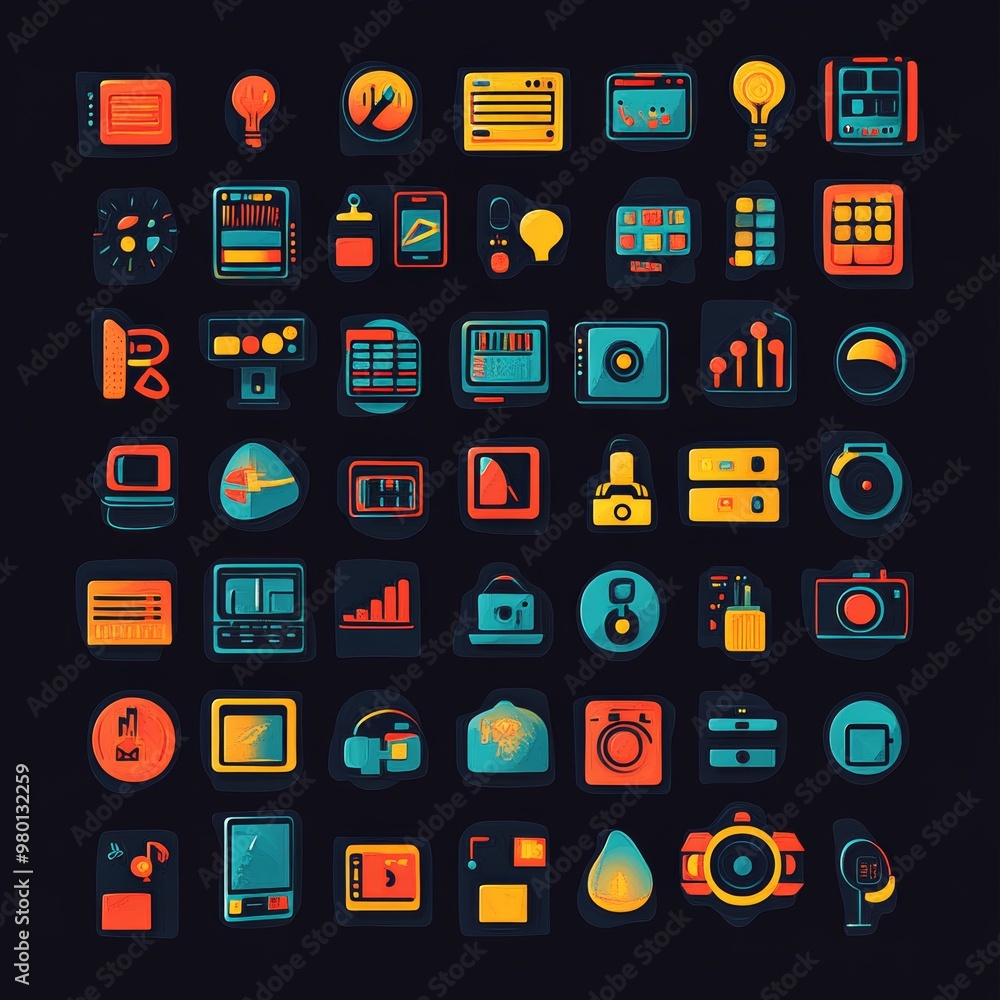 Poster colorful app icons set digital ui design elements