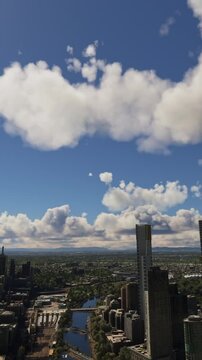 Aerial drone view of the city of Melbourne overlooking the Queensbridge. Australia