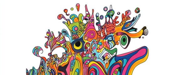 Obraz premium Colorful abstract fantasy doodle artwork for unique designs featuring a surreal card against a white background