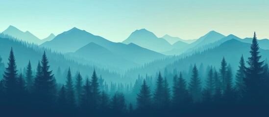 Mountain Forest Panorama Landscape With Trees Computer Generated Art