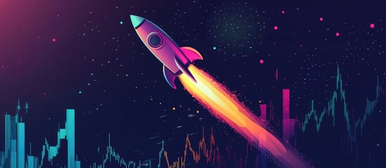 A Rocket Launching Into Space Over Financial Charts Representing The Surge In Prices Of Meme Stocks Ai Stocks Bitcoin And Other Speculative Markets
