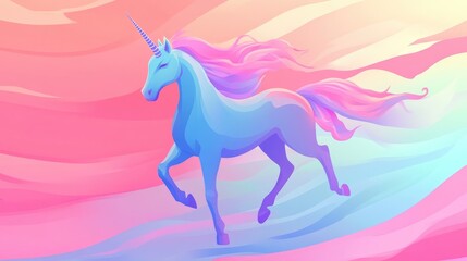 Naklejka premium Iridescent Unicorn Illustration In Blue And Pink Tones Perfect For Backgrounds Toys Or Children S Advertising