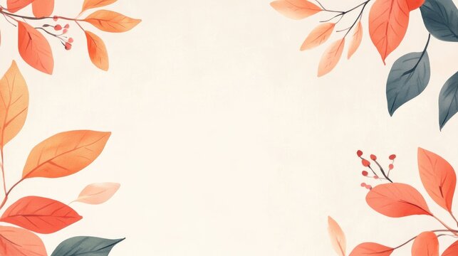 Romantic Wedding Invitation With Watercolor Autumn Leaves Blank Space Border On A Light Background Autumn Theme