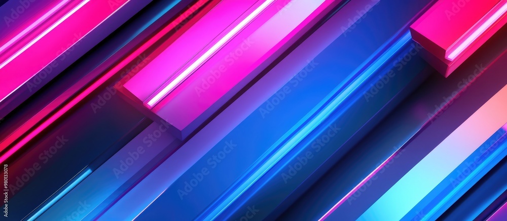 Poster 3d render modern abstract background with diagonal neon stripes