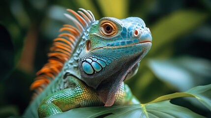 Obraz premium Iguana Portrait in Tropical Greenery