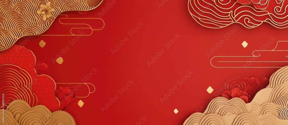Poster colorful background with asian design red background with golden patterns