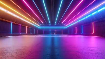 Futuristic Football Stadium Design with Neon Accents and Transparent Roof in Minimalist Aesthetic
