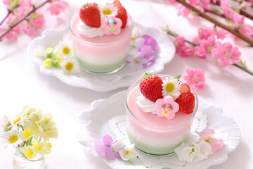 おひな祭り　かわいい3色プリン　3色ゼリー