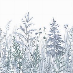 Naklejka premium Set of hand drawn winter plants, isolated illustration on white background