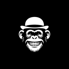 silhouette of monkey Chimp smile wearing bowler hat