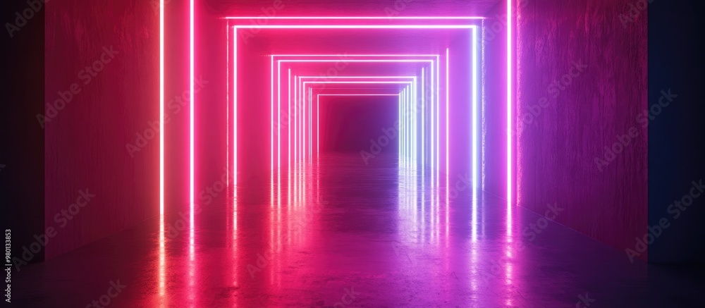 Poster 3d rendering neon light background with laser line effects