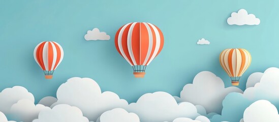 Colorful Hot Air Balloons Soaring Through A Sky Filled With Clouds