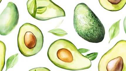 Hand painted watercolor seamless pattern featuring avocados