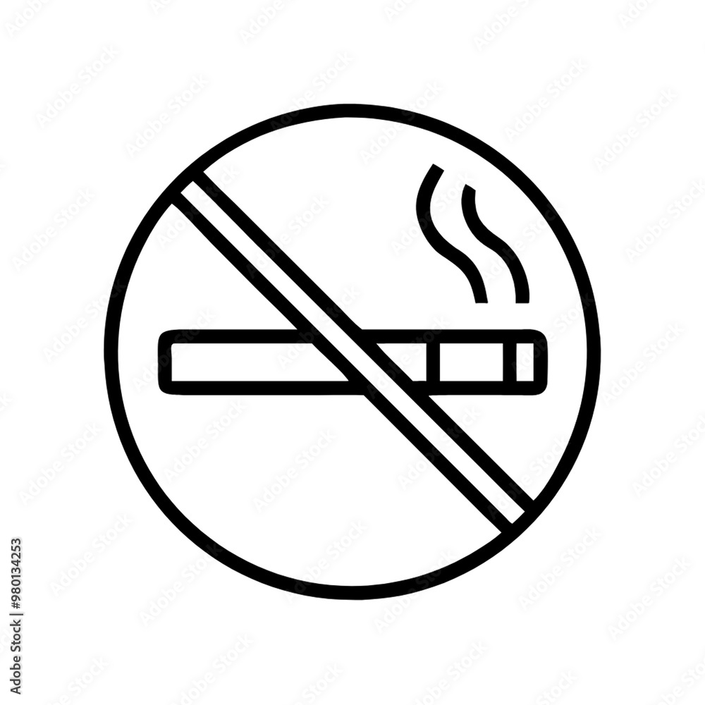 Poster a minimalist no smoking sign, featuring a red circle with a diagonal slash through a cigarette icon,