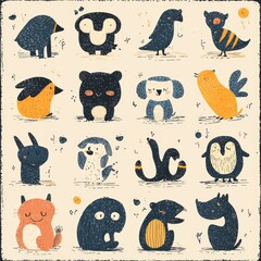 Cute Cartoon Animals Set   Illustration  Design  Pattern  Clipart  Graphics
