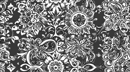 Obraz premium Islamic Arabic Indian and Ottoman motifs Vintage decorative elements in black white and gray hues Seamless pattern tile suitable for fabric or paper printing