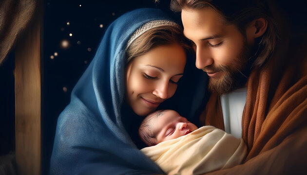 REPRESENTA&Ccedil;&Atilde;O REALISTA DA VIRGEM MARIA E S&Atilde;O JOSE SEGURANDO O MENINO,JESUS 