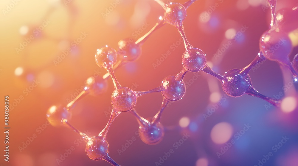 Poster a close-up view of a shiny, multi-colored molecular structure