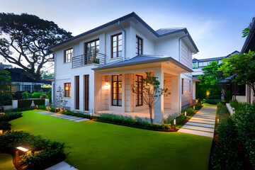Fototapeta premium Contemporary wood and concrete modern home.