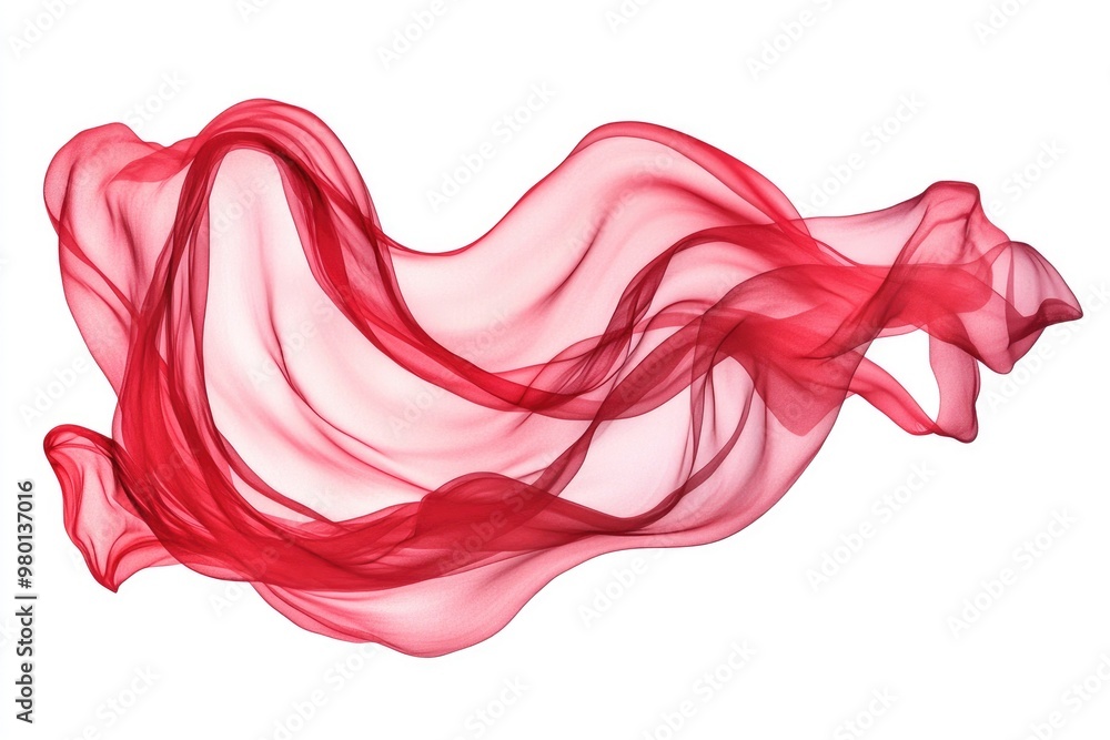 Poster Line art illustration of elegant flowing fabric billowing in the wind Red wavy silk or satin serving as an abstract design element Image set against a white background