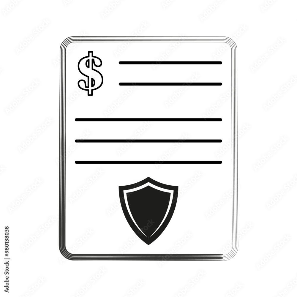 Poster document icon with a dollar symbol and a shield at the bottom, representing financial security or in